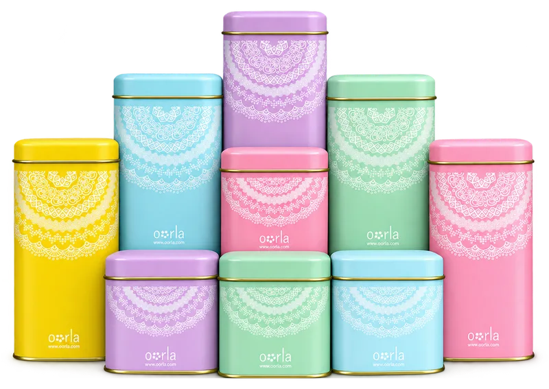Colourful Tins from Oorla's packaging range — food-safe, reused for years