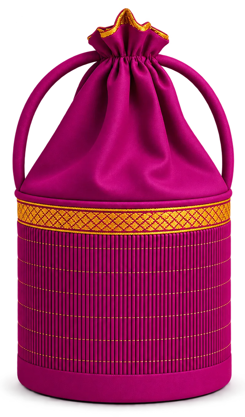 Fabric Potlis from Oorla's packaging range — hand-tied, zari trim