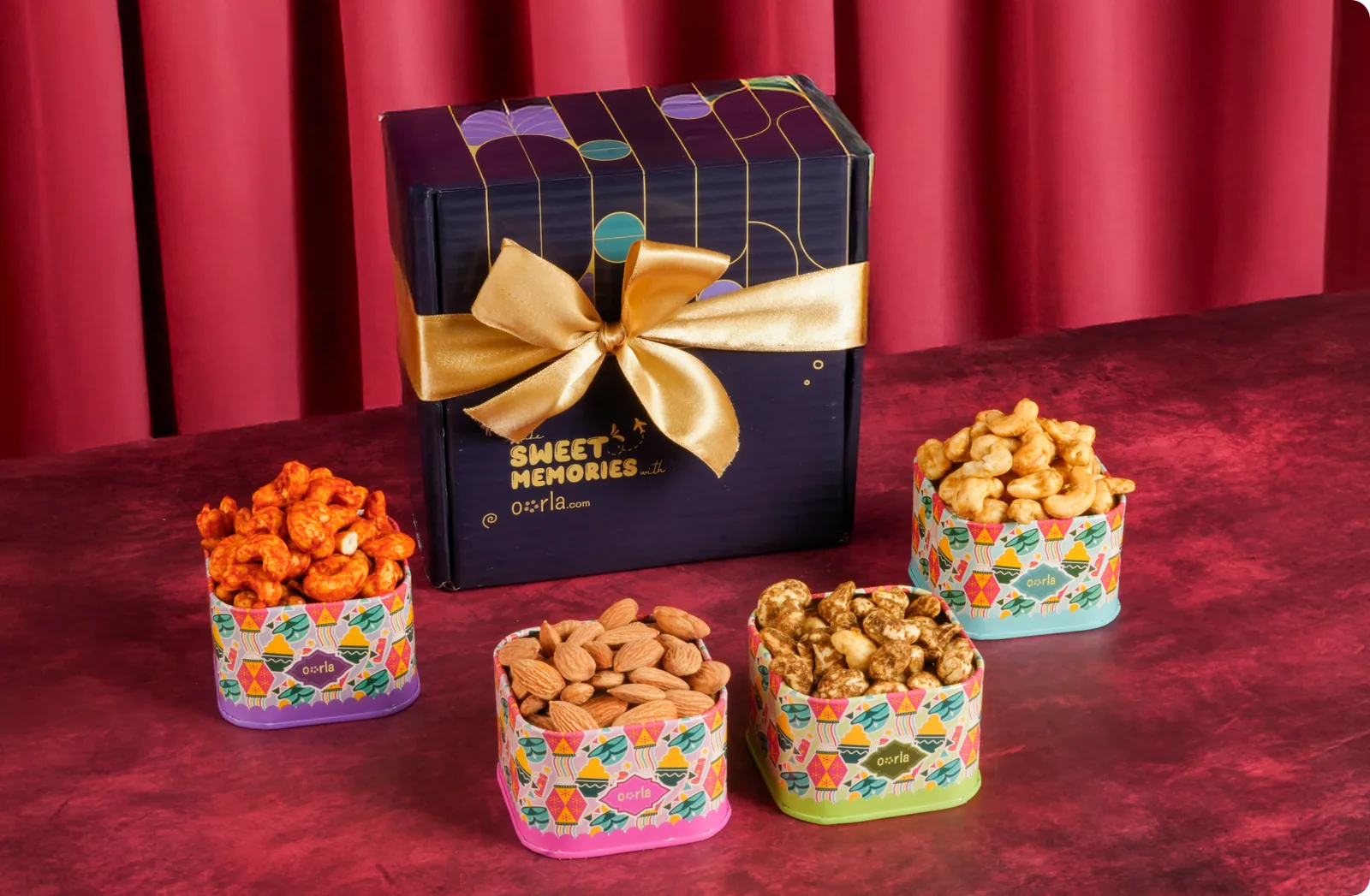 Go Nuts — Premium Dry Fruit Box: Dry fruit only, Ribbon-tied box, Sugar-free option.